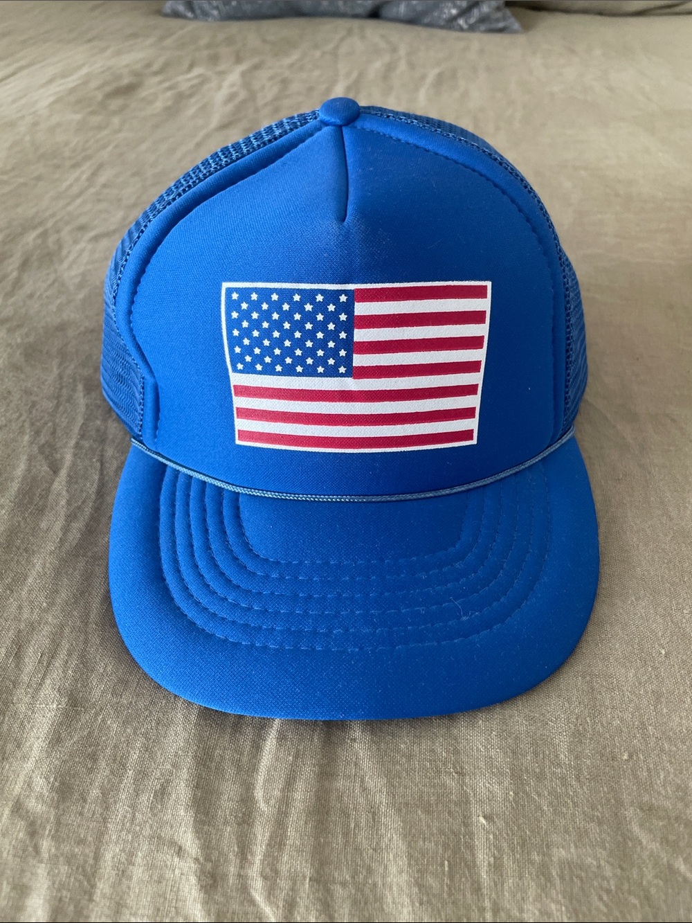 Blue Trucker Hat with American Flag